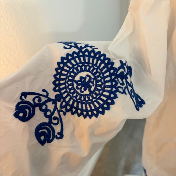 Zara White & Blue Embroidered Mini Dress – Size M - Picture 4 of 6